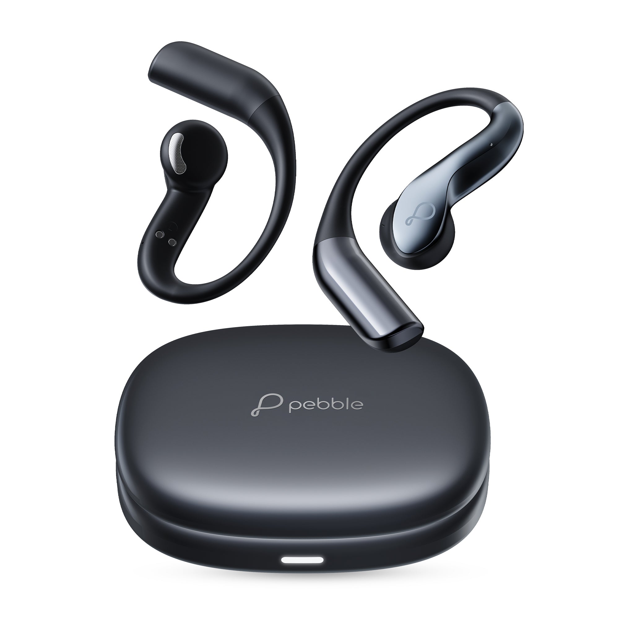 Pebble Open Loop open-ear OWS earbuds in carbon black